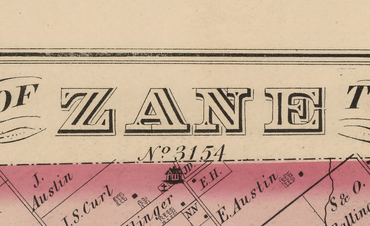 1875 Map of Zane Township Logan County Ohio