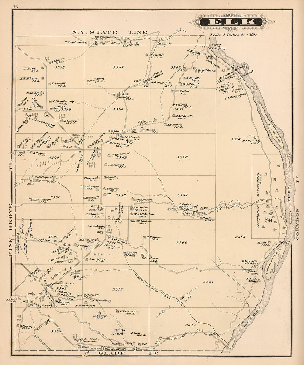 1878 Map of Elk Township Warren County Pennsylvania