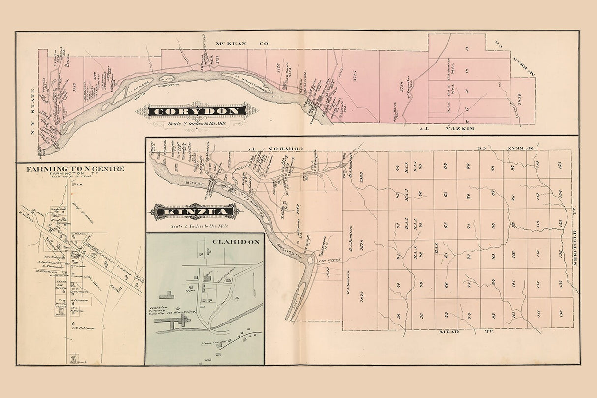 1878 Map of Kinzua and Corydon Township Warren County Pa