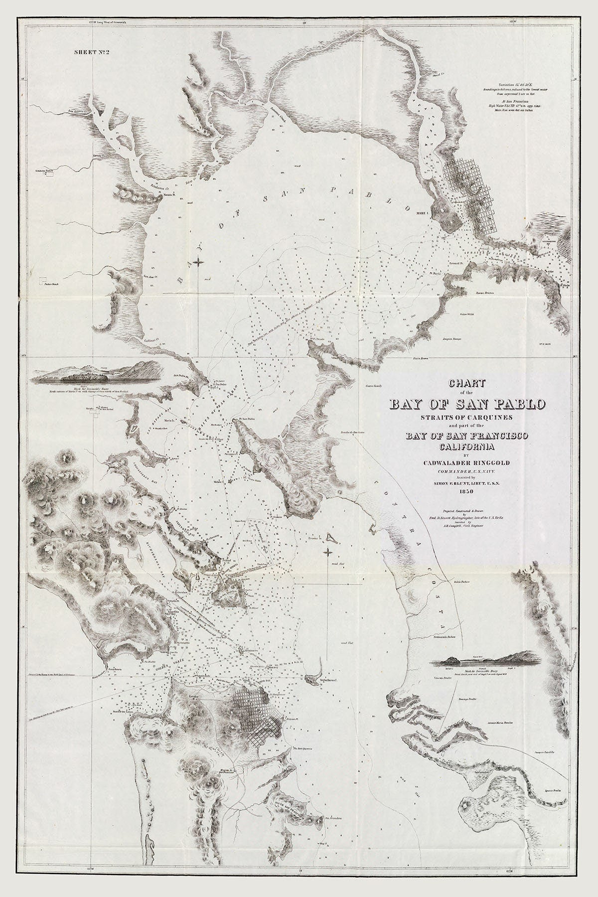 1850 Nautical Chart Bay of San Pablo California San Francisco