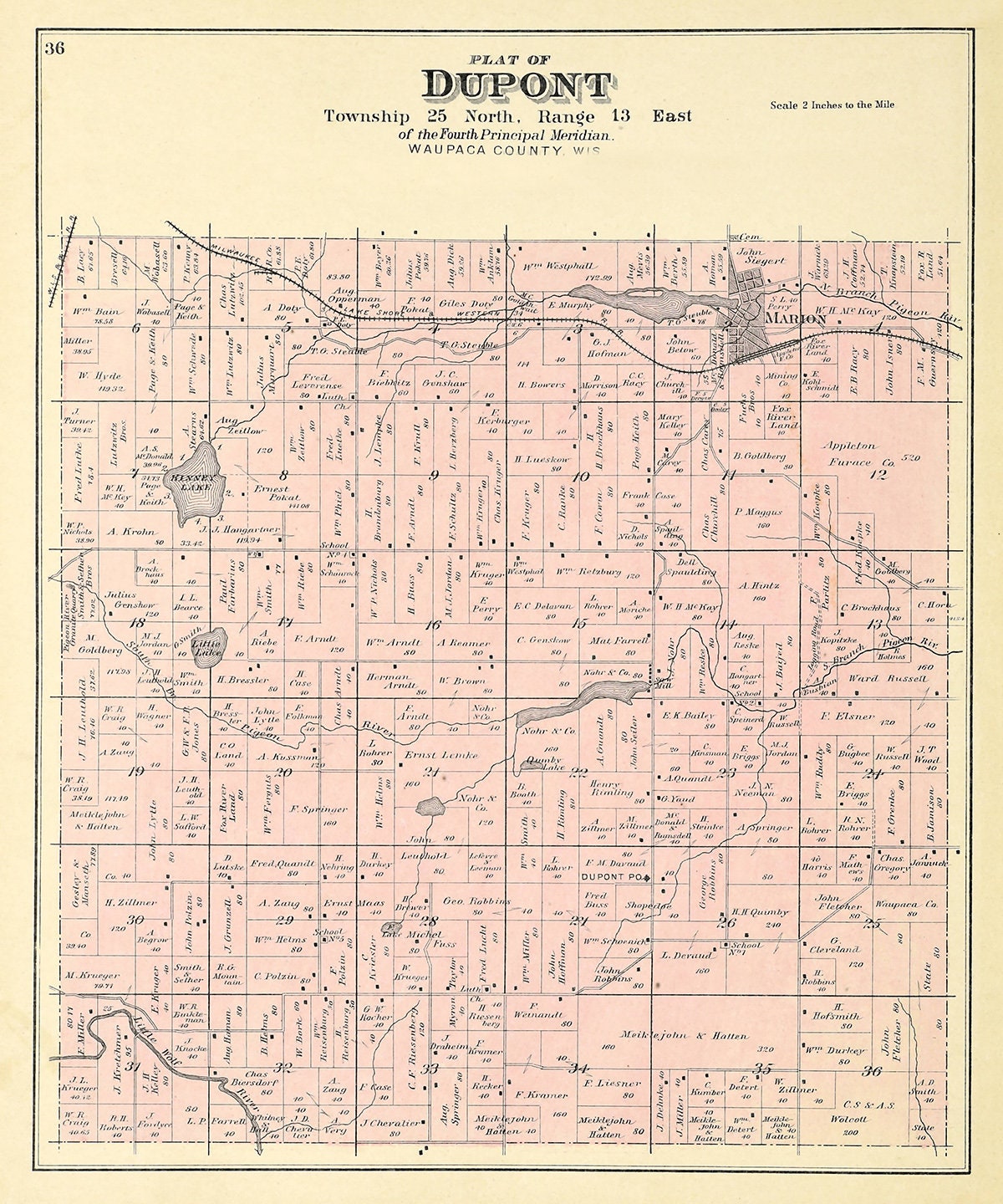 1889 Map of Dupont Township Waupaca County Wisconsin