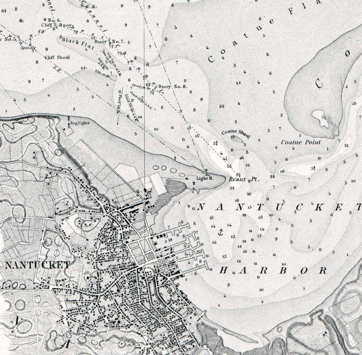 1848 Nautical Map of Nantucket Harbor Massachusetts