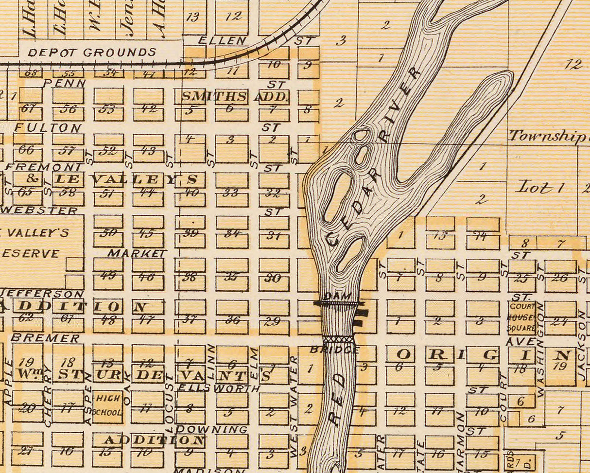 1875 Map of Bremer County Iowa Waverly
