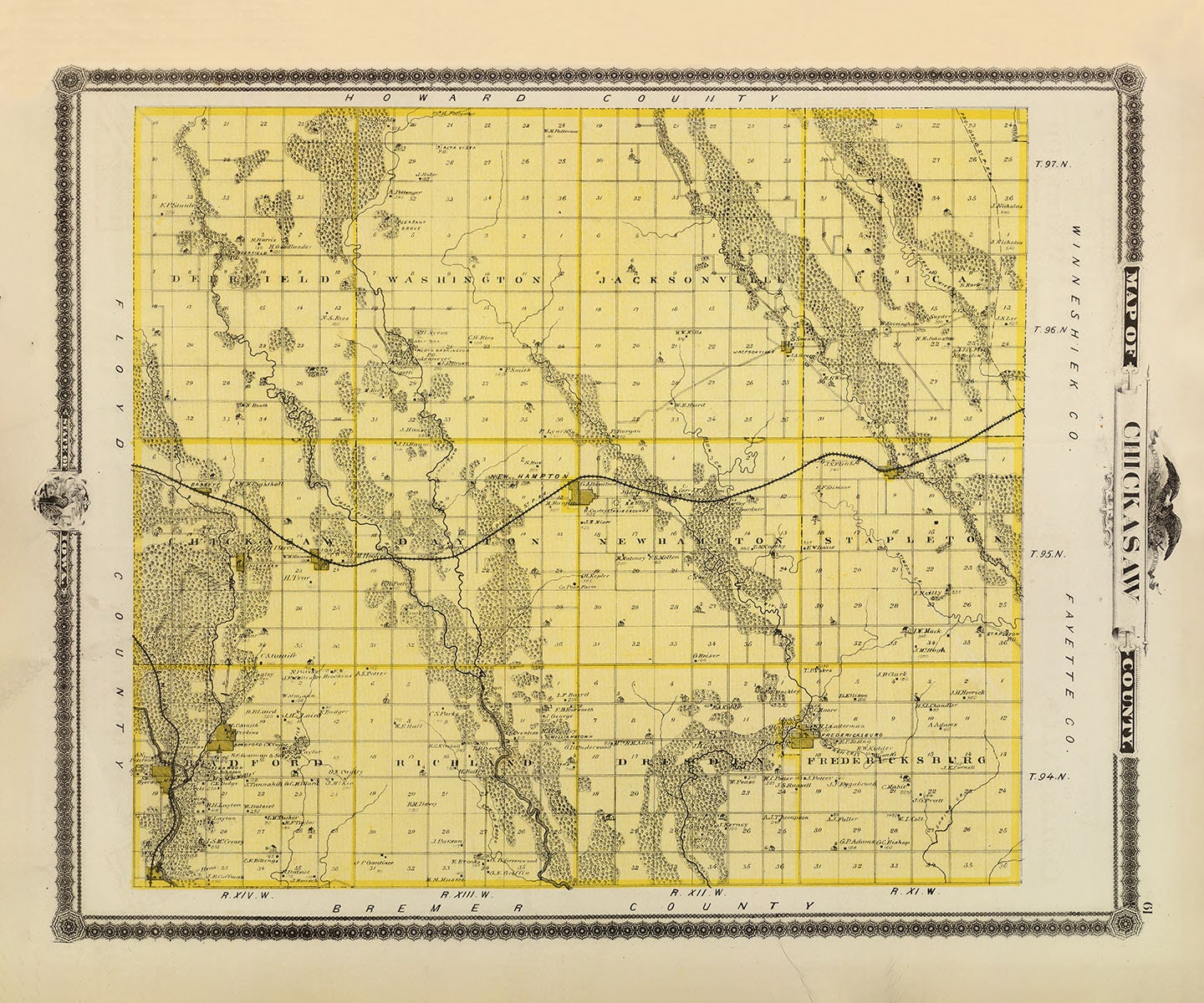 1875 Map of Chickasaw County Iowa