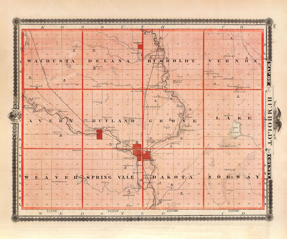 1875 Map of Humboldt County Iowa