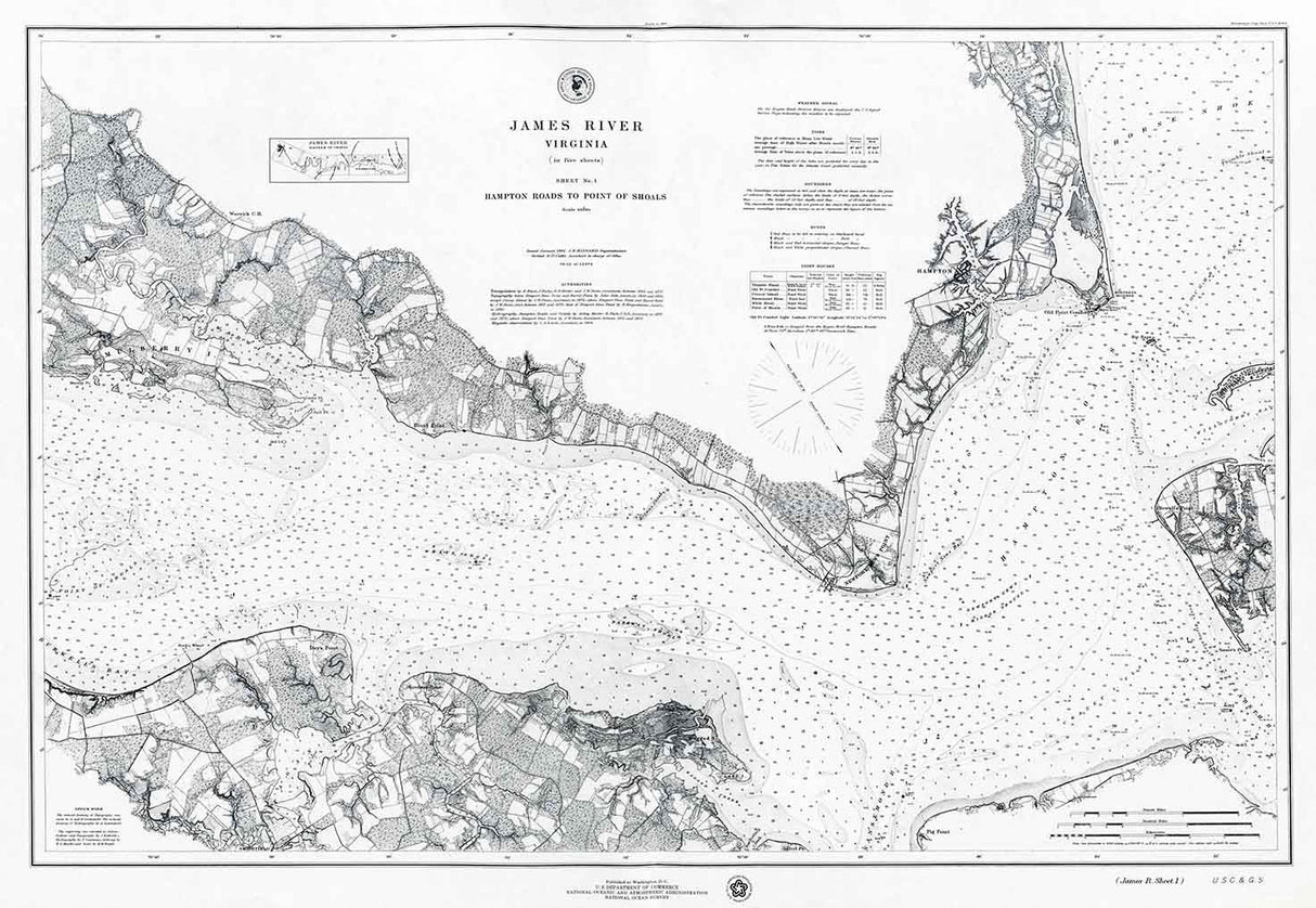 1882 Nautical Map of James River Virginia