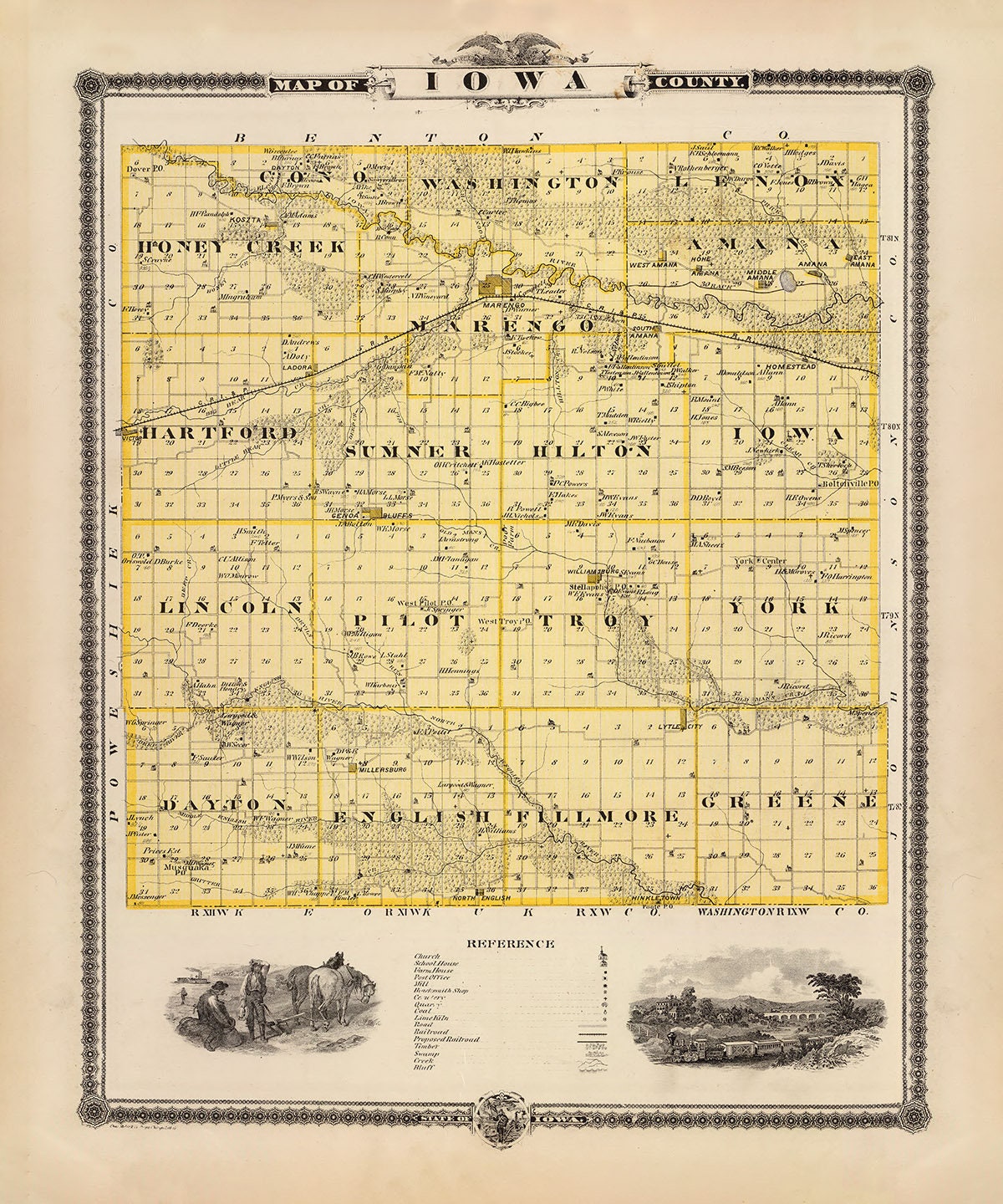 1875 Map of Iowa County Iowa