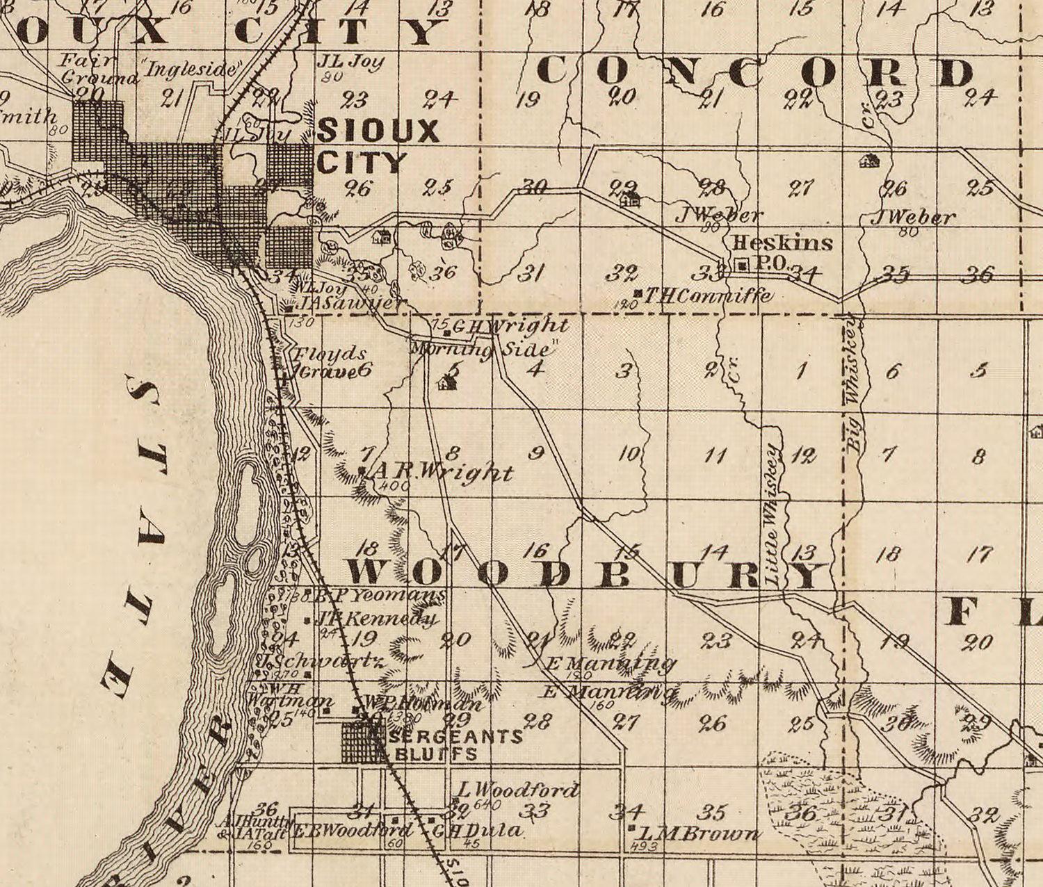 1875 Map of Woodbury County Iowa