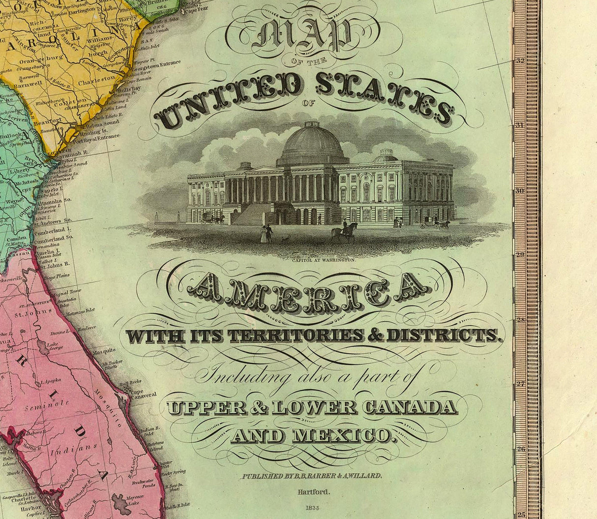 1835 Map of The United States America
