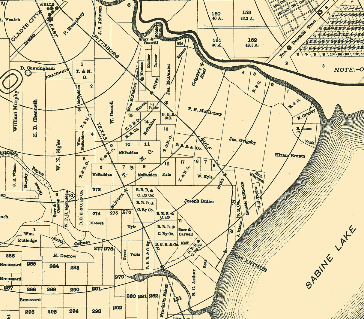 1901 Map of Jefferson County Texas Beaumont Oil Field