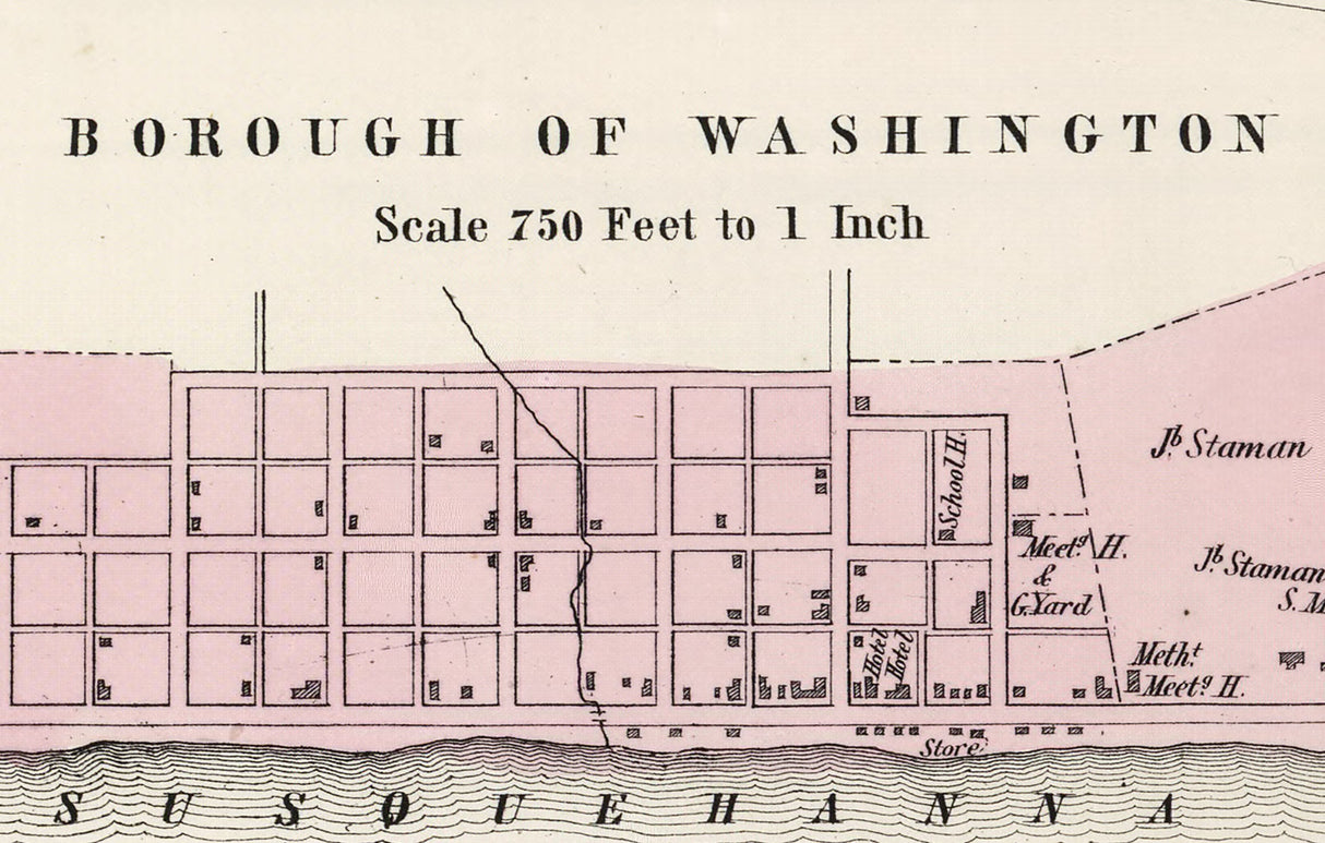 1864 Town Map of Washington Lancaster County Pennsylvania Columbia