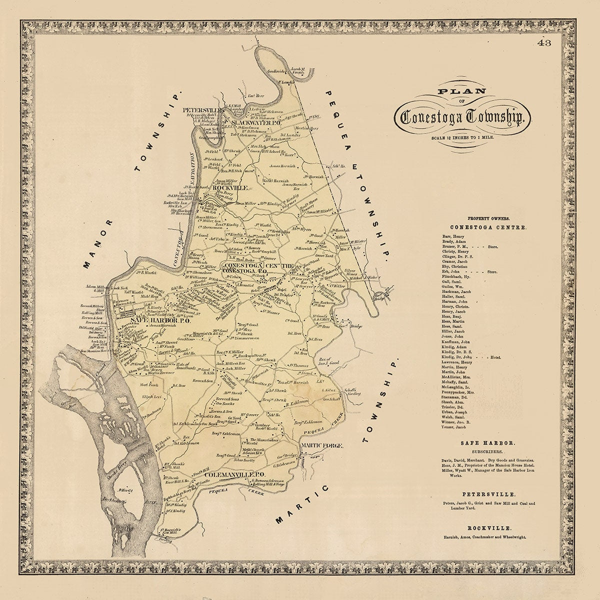 1864 Map of Conestoga Township Lancaster County Pennsylvania
