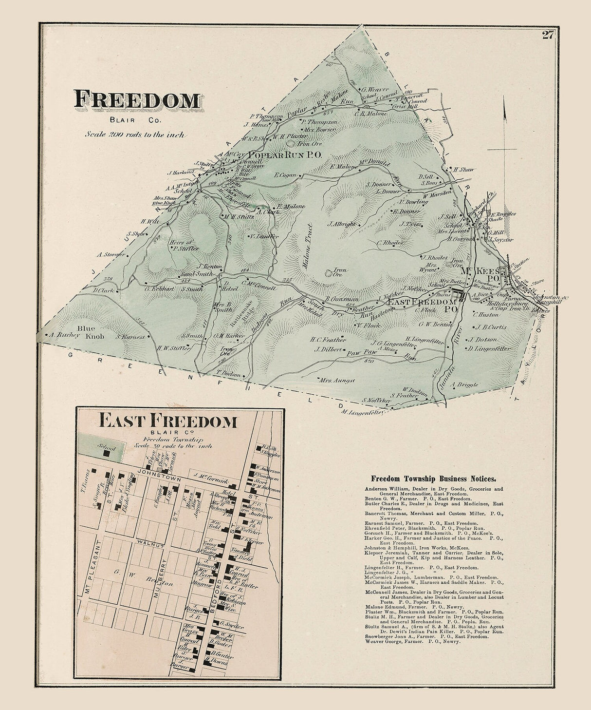 1873 Map of Freedom Township Blair County Pennsylvania