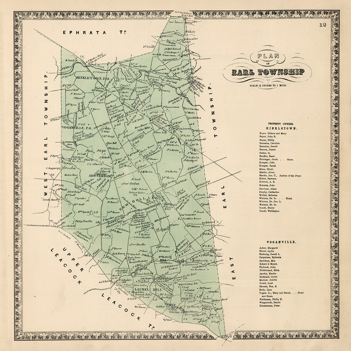 1864 Map of Earl Township Lancaster County Pennsylvania