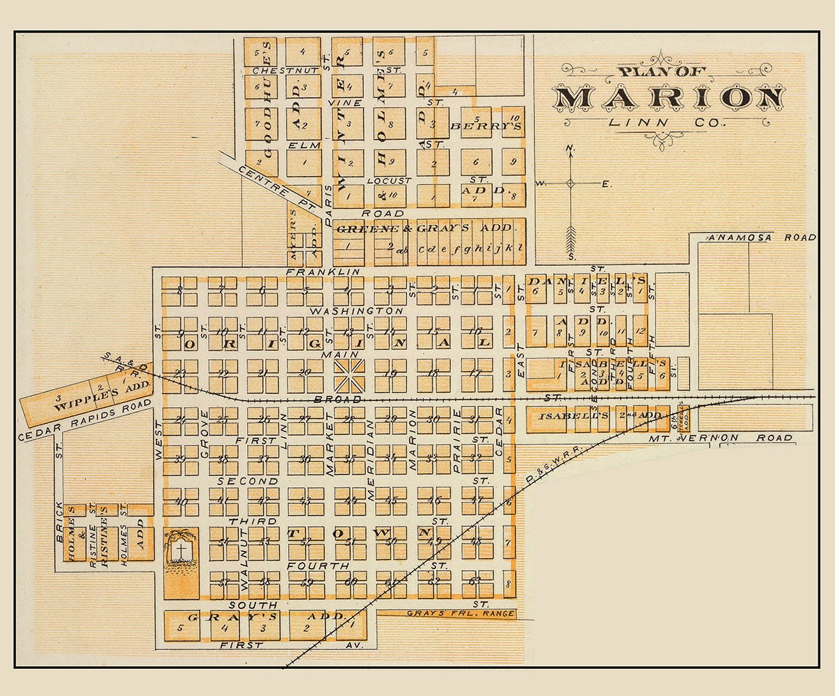 1875 Map of Marion Linn County Iowa