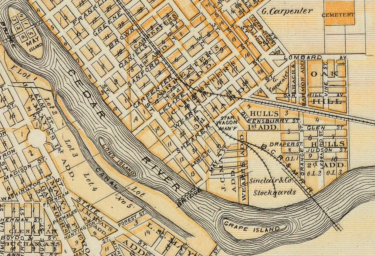 1875 Map of Cedar Rapids Linn County Iowa