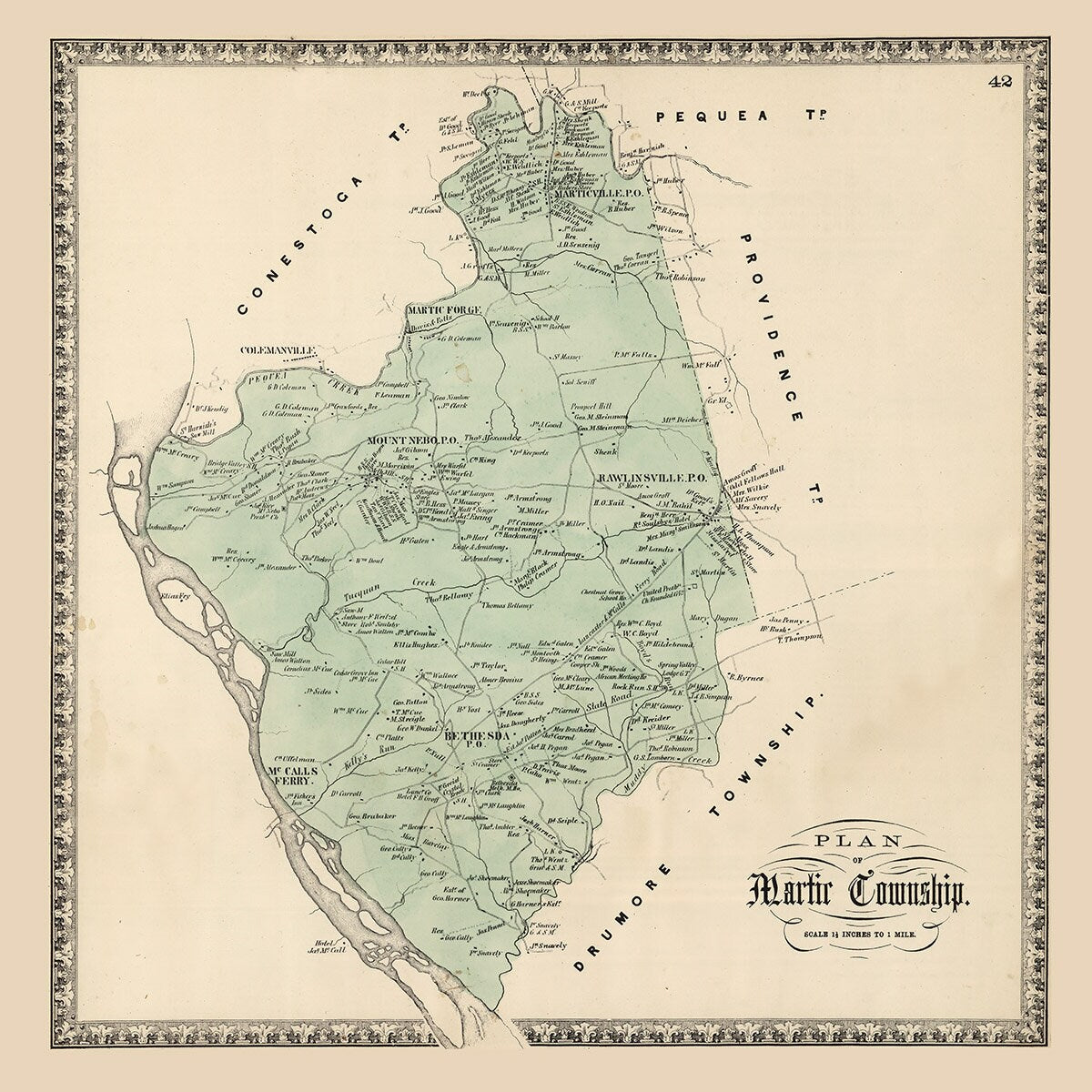 1864 Map of Martir Township Lancaster County Pennsylvania