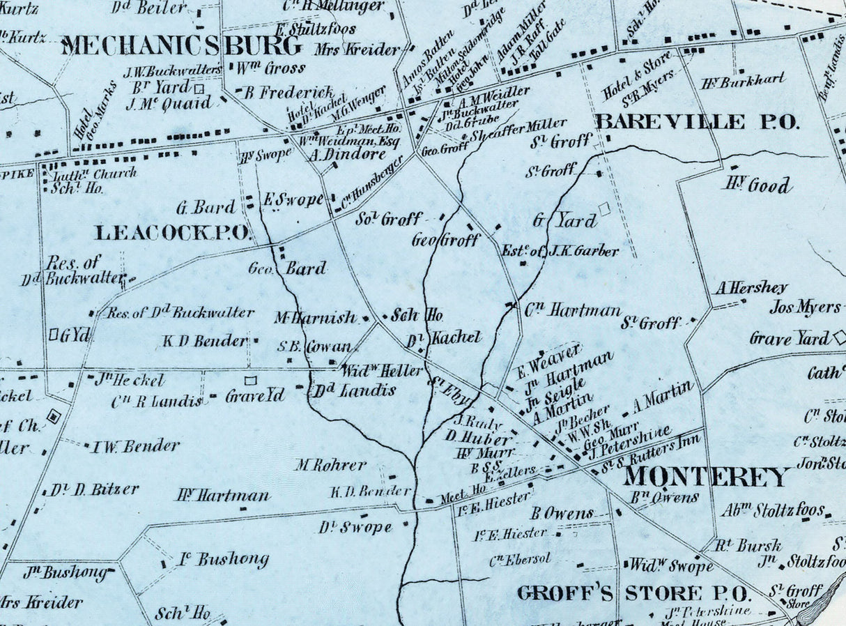1864 Map of Upper Leacock Township Lancaster County Pennsylvania