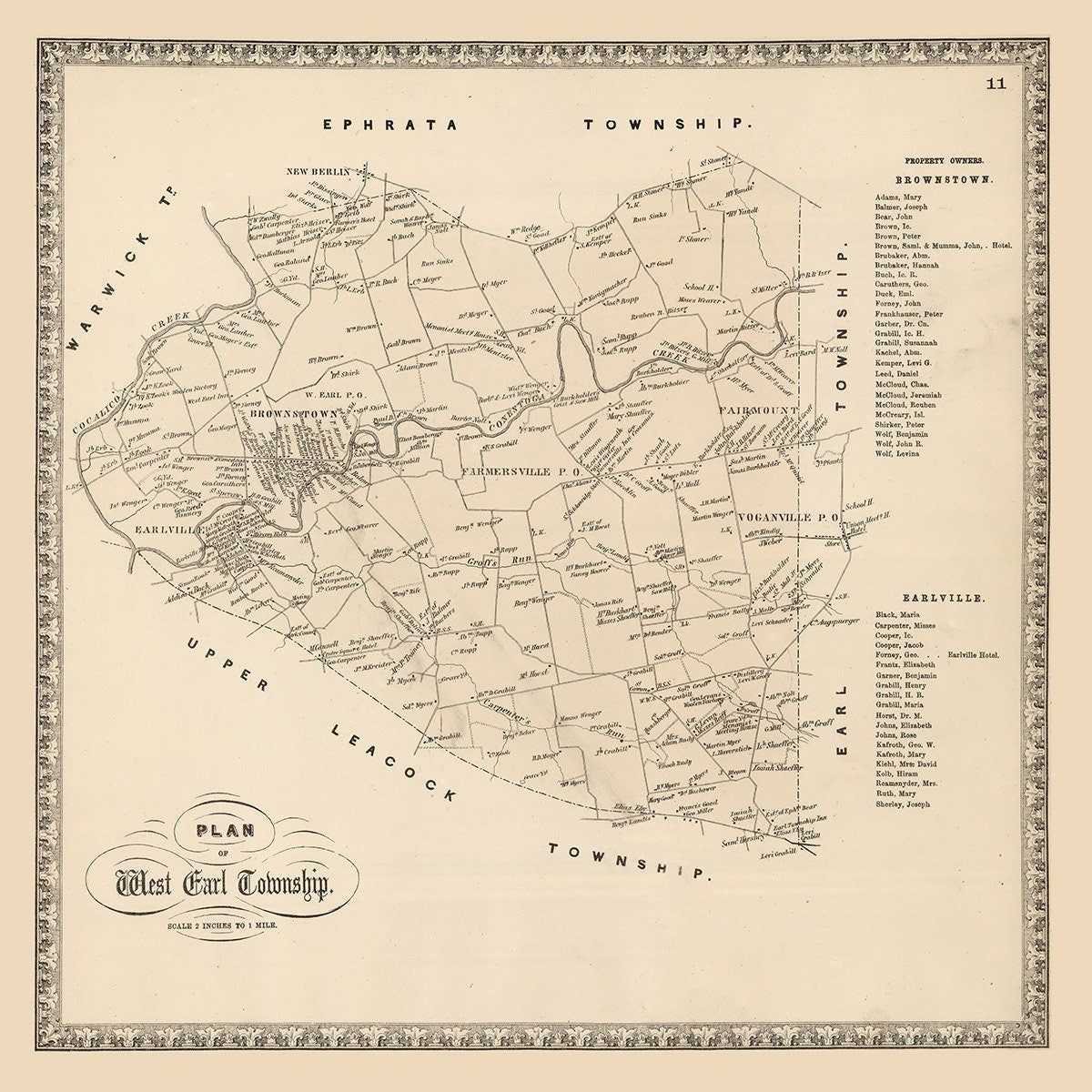 1864 Map of West Earl Township Lancaster County Pennsylvania