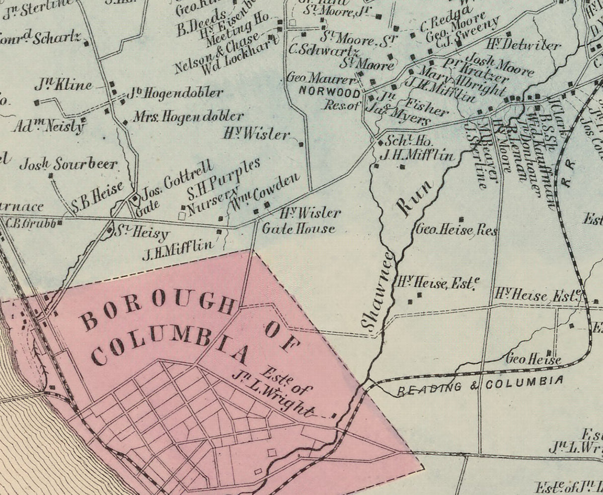 1864 Map of West Hempfield Township Lancaster County Pennsylvania