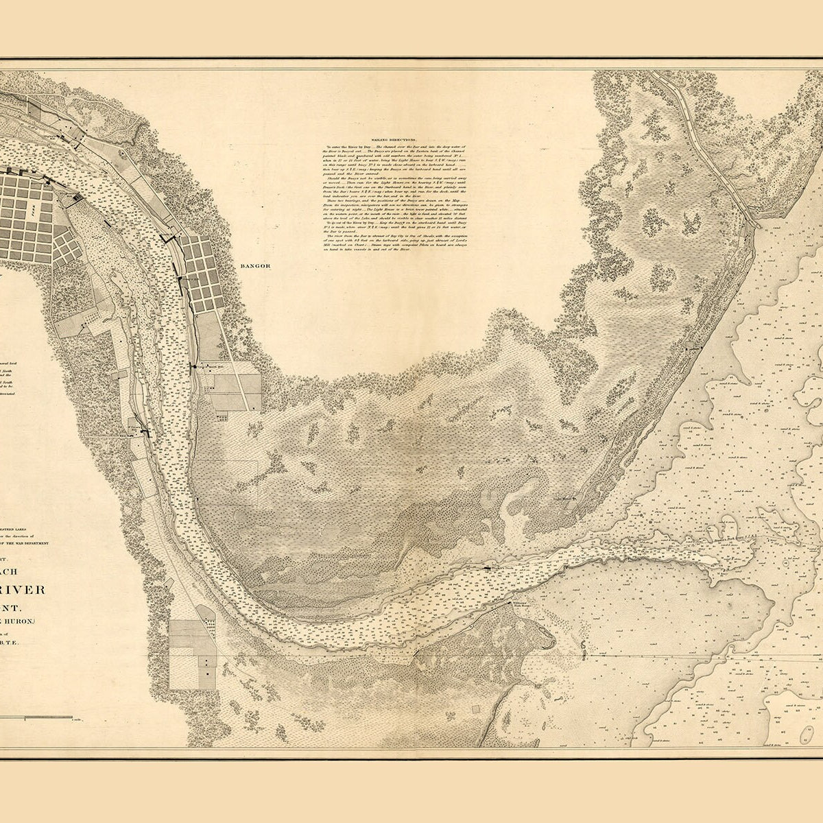 1856 Nautical Chart of Saginaw River Bay City Michigan Genealogical