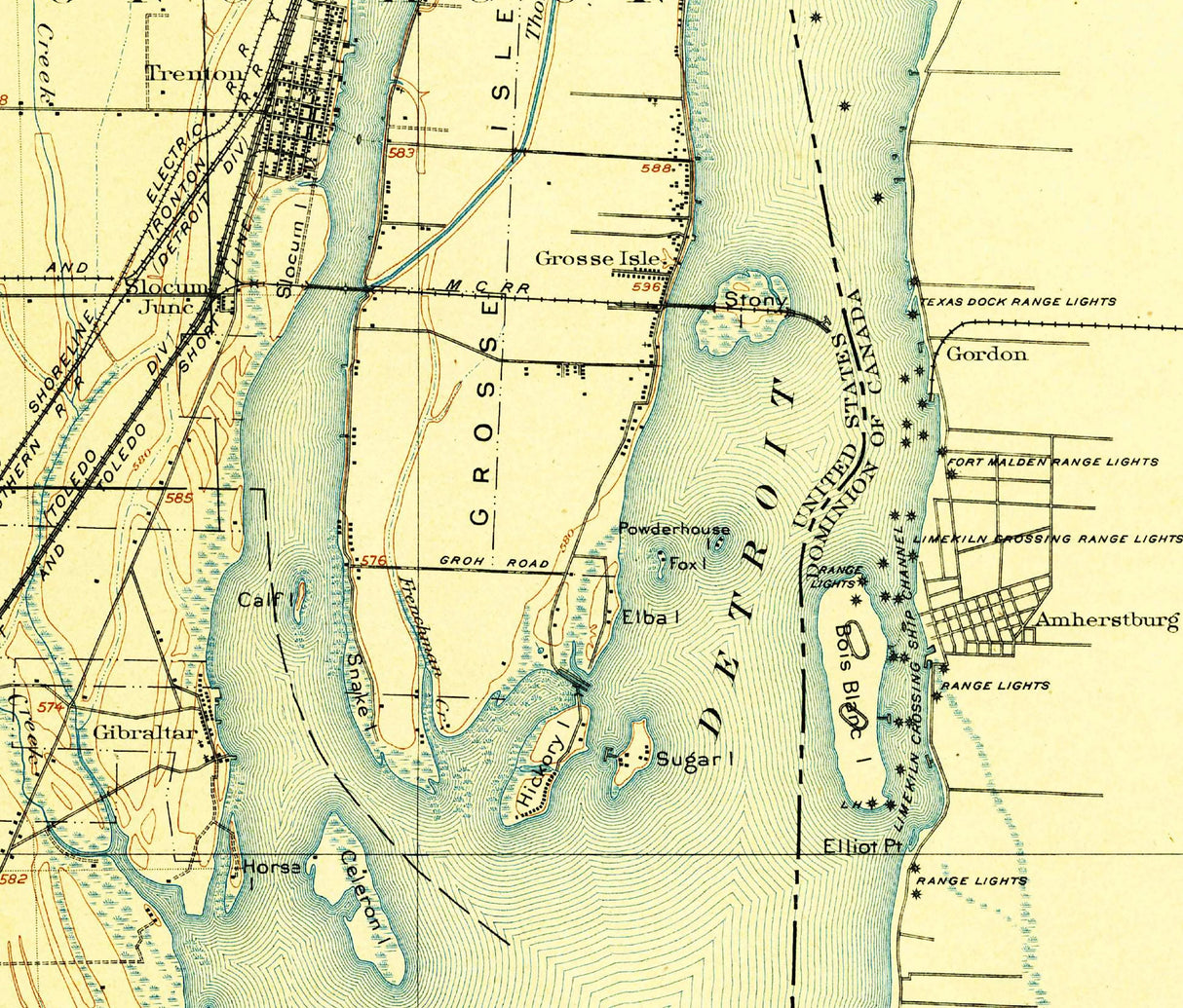 1906 Topo Map of Wyandotte Michigan Detroit River