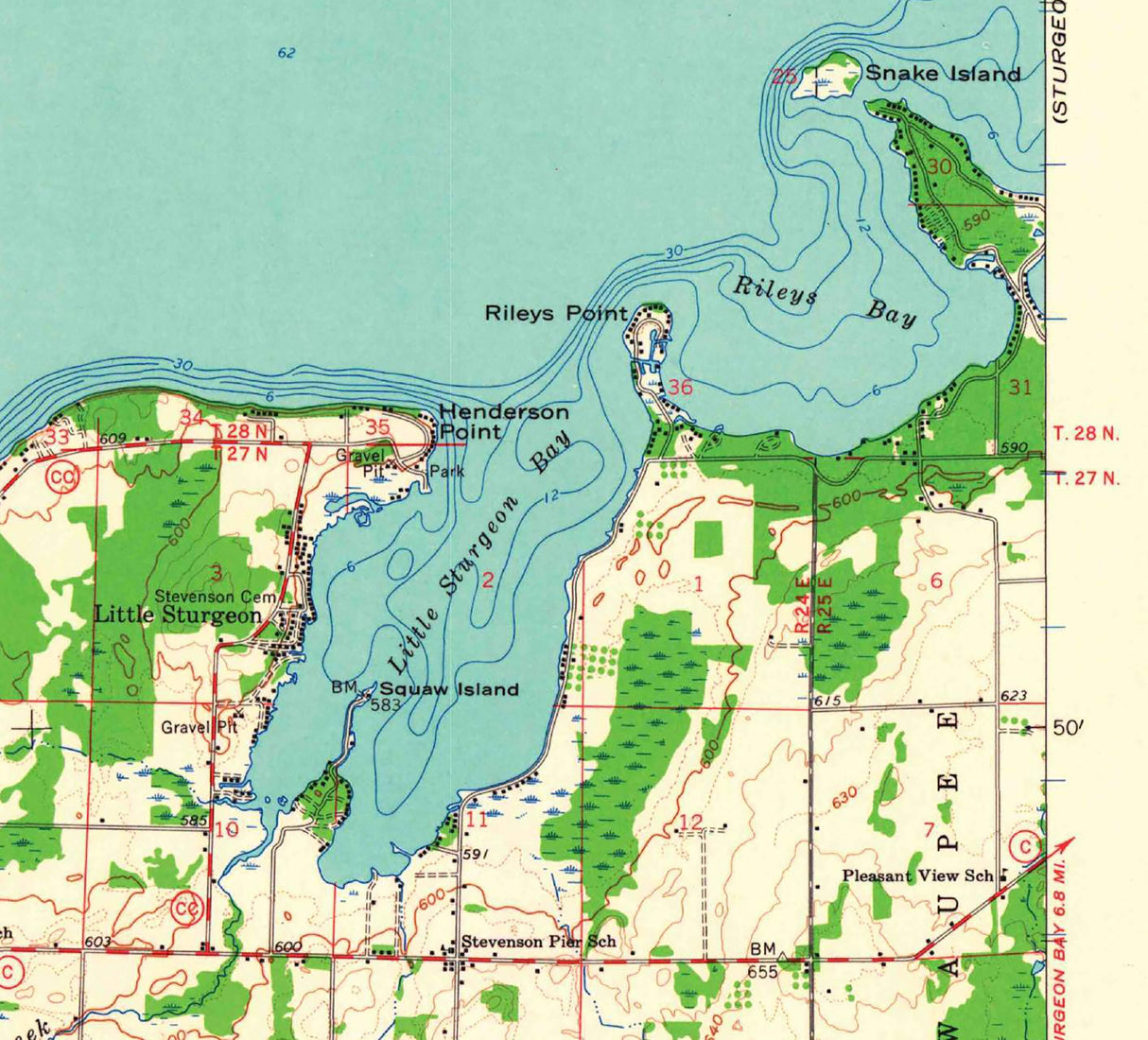 1961 Topo Map of Little Sturgeon Door County Wisconsin