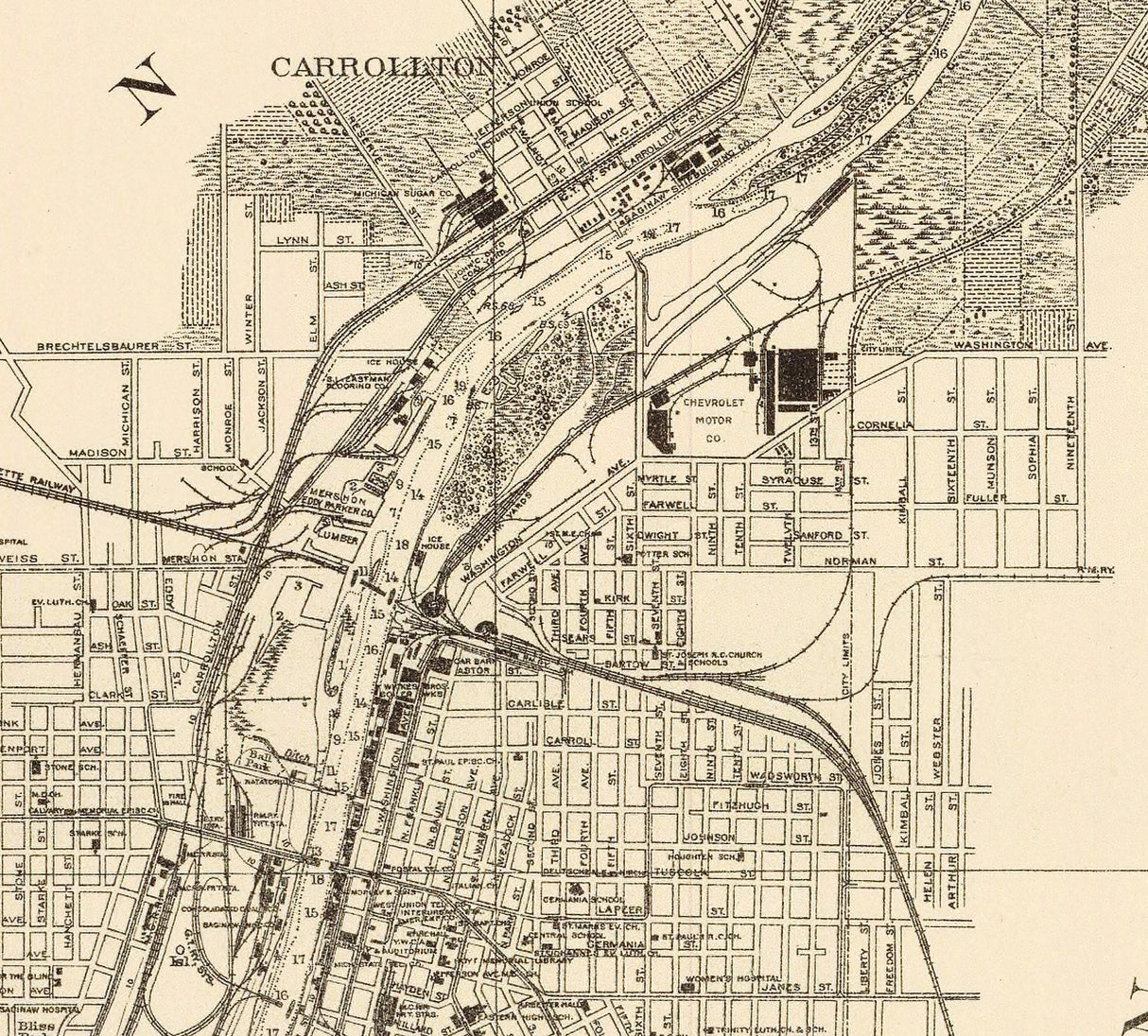 1930 Nautical Chart of Upper Saginaw River Michigan