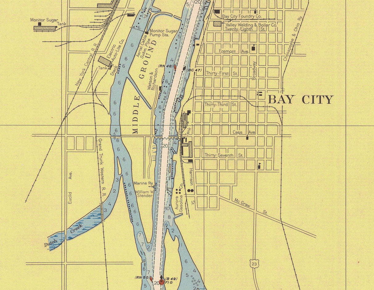 1952 Nautical Chart of Saginaw River Michigan