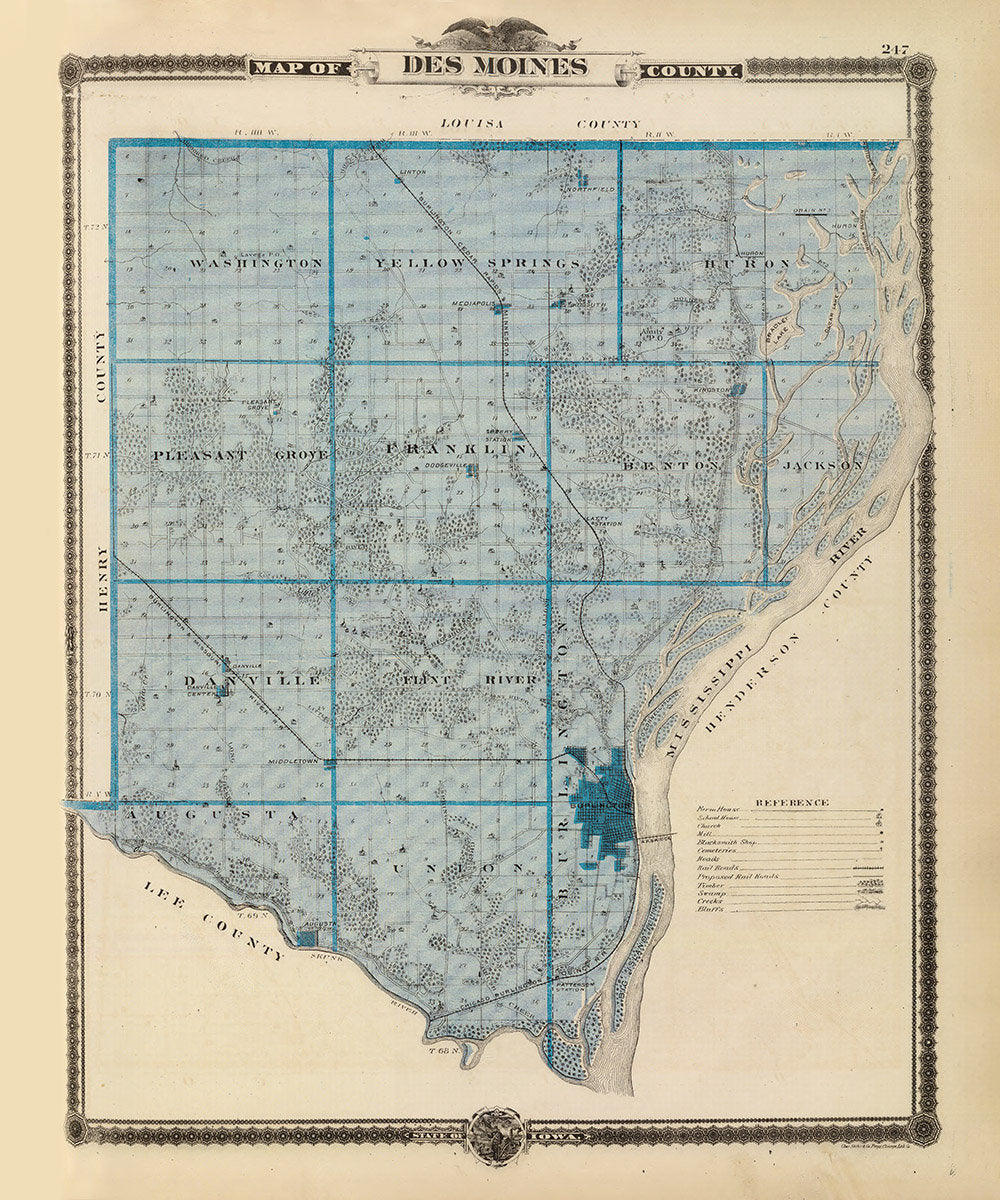 1875 Map of Des Moines County Iowa