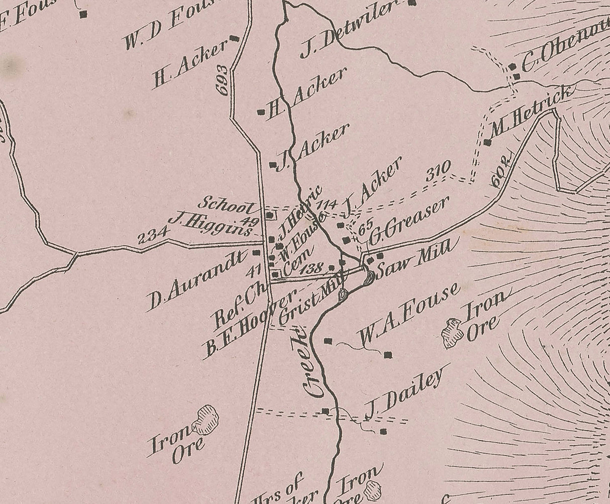 1873 Map of Huston Township Blair County Pennsylvania