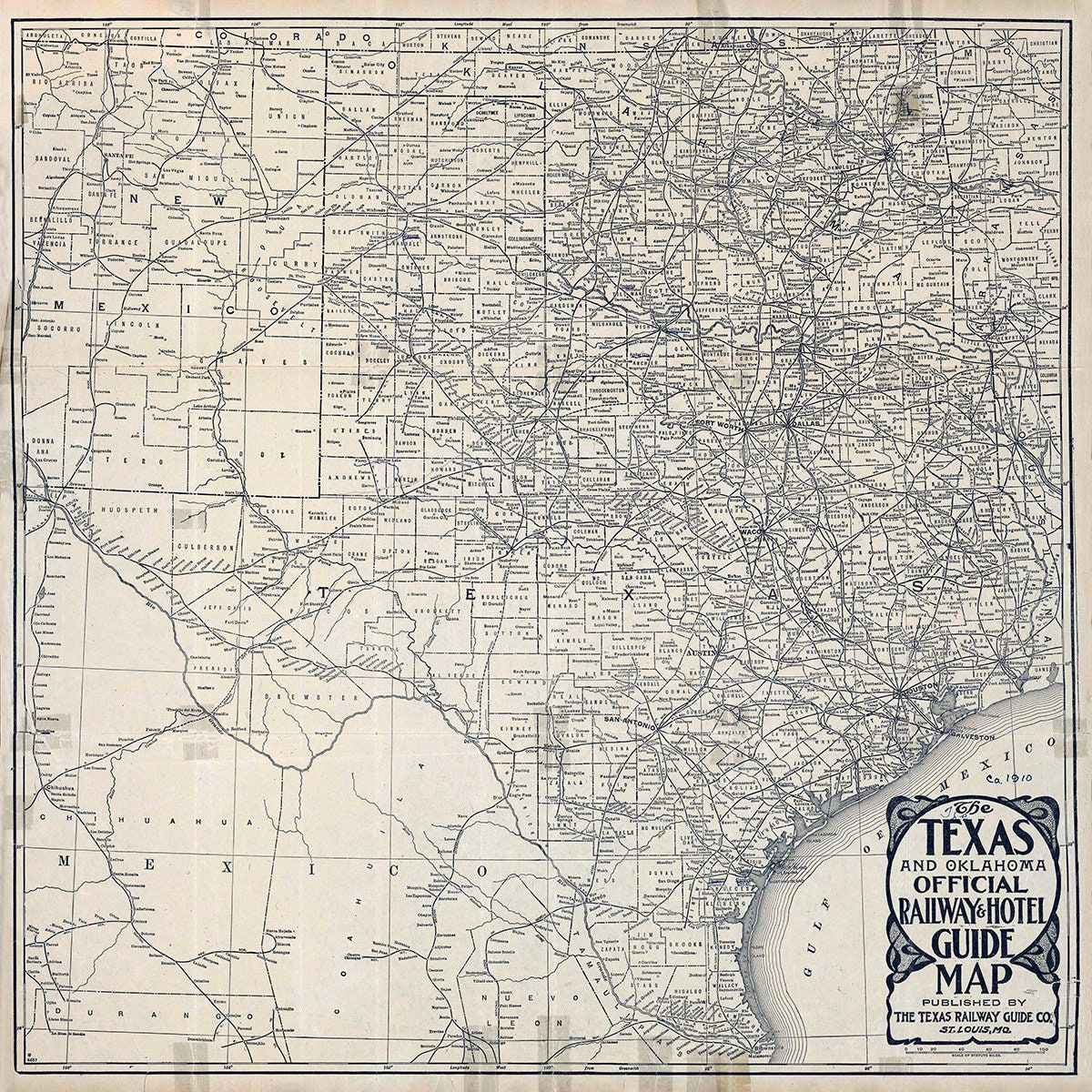 1910 Map of Texas and Oklahoma Railways