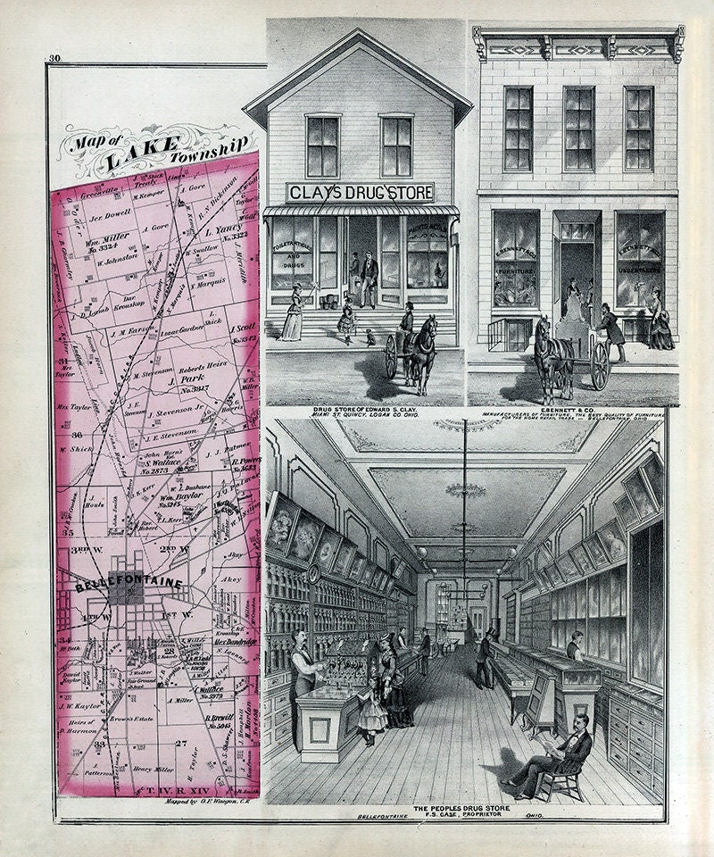 1875 Map of Lake Township Logan County Ohio
