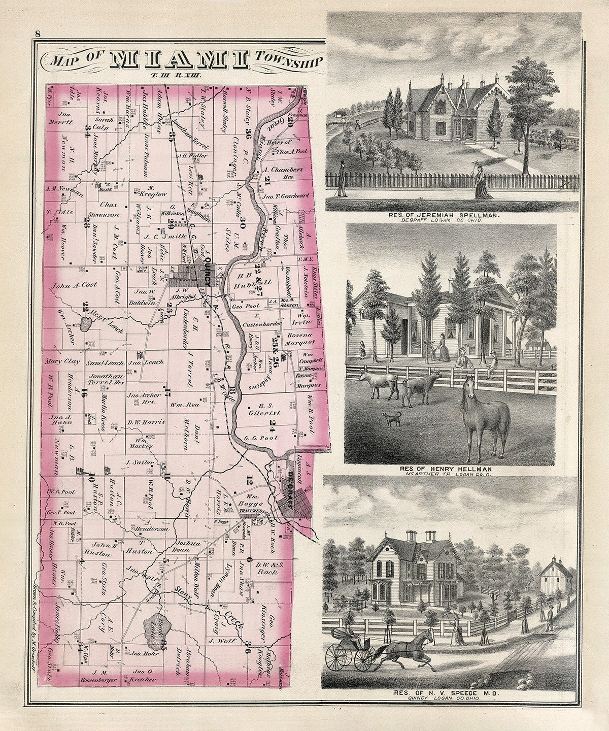 1875 Map of Miami Township Logan County Ohio