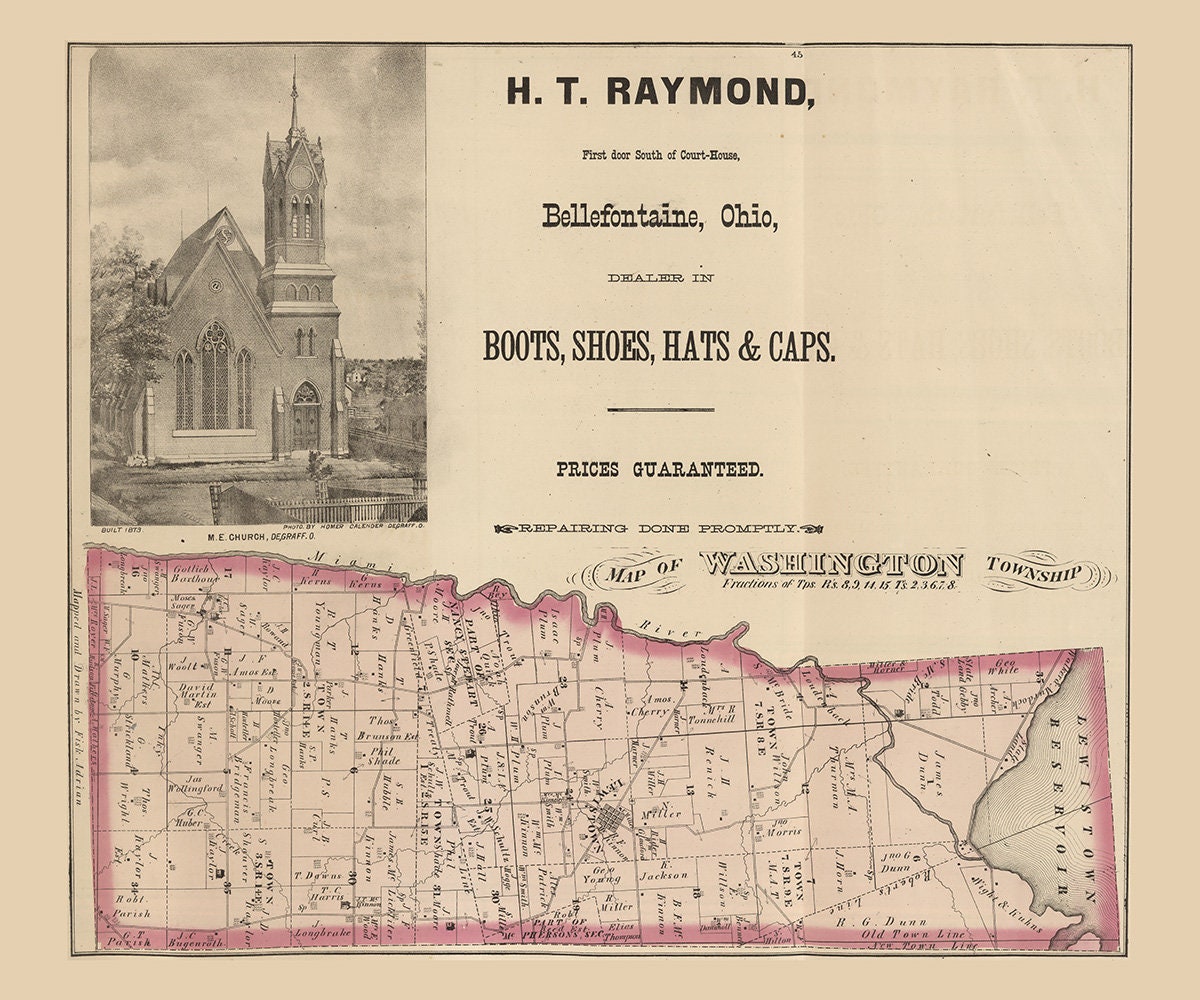 1875 Map of Washington Township Logan County Ohio