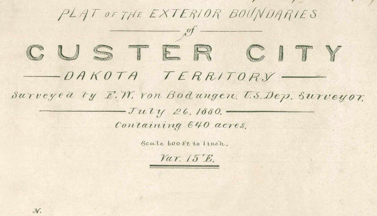 1880 Map of Custer City Dakota Territory