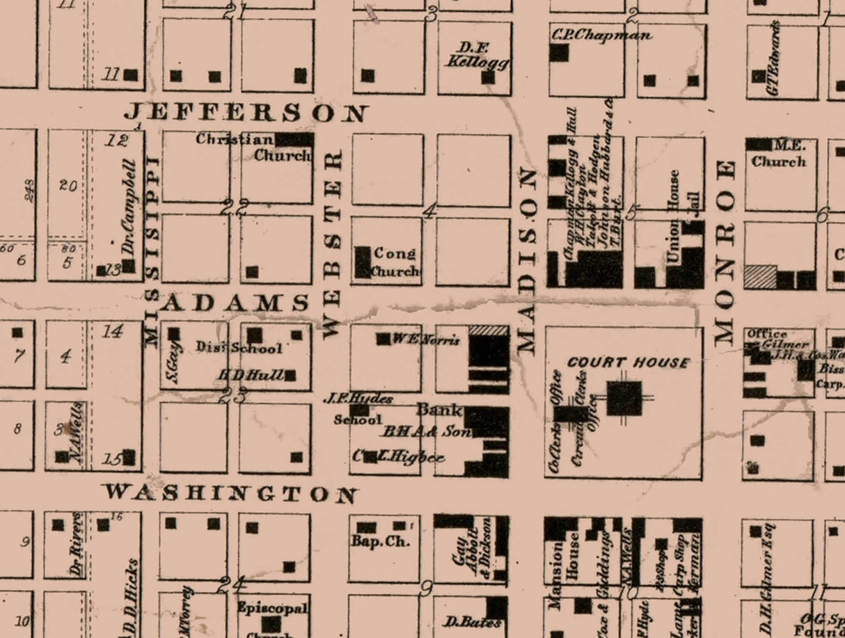 1860 Map of Pittsfield Pike County Illinois