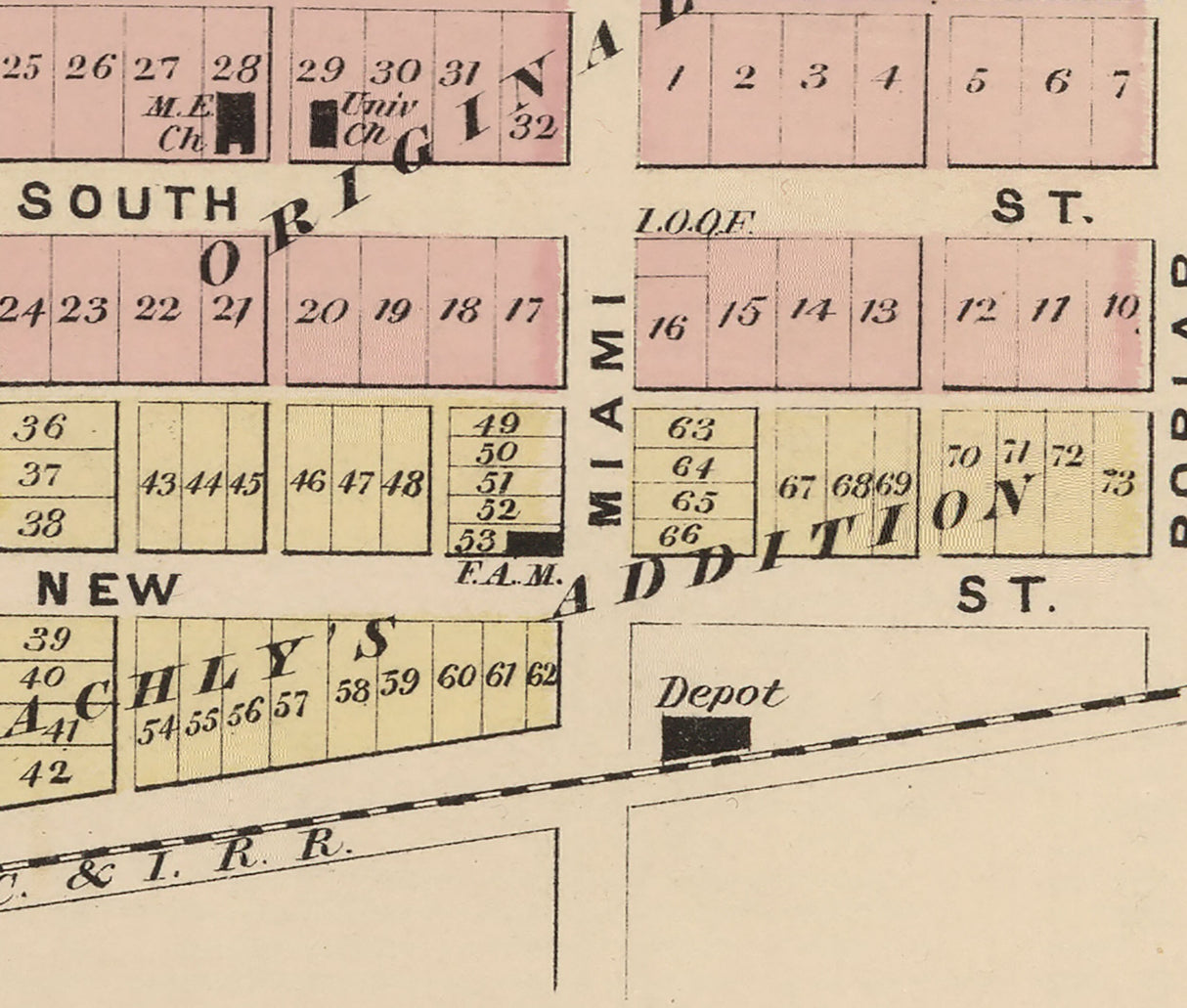 1875 Town Map of Quincy Logan County Ohio