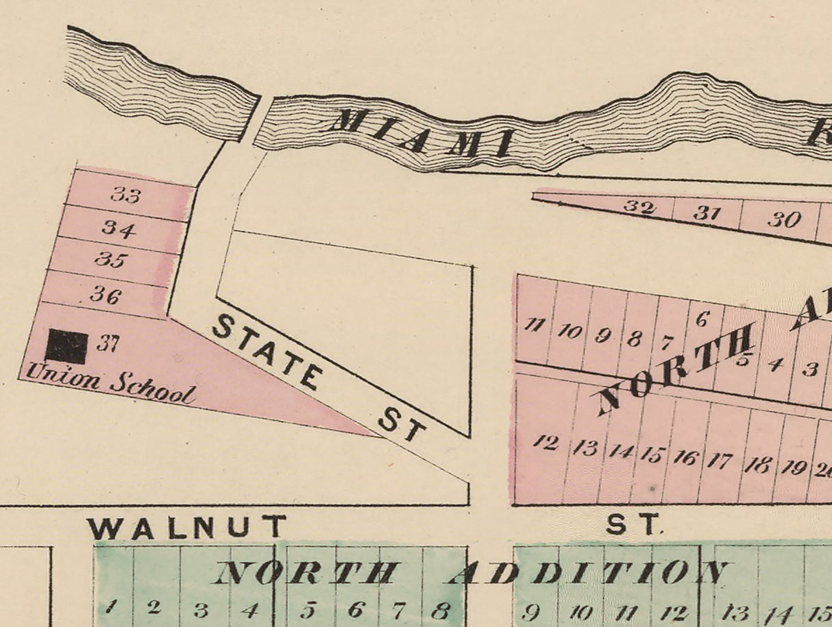 1875 Town Map of Quincy Logan County Ohio