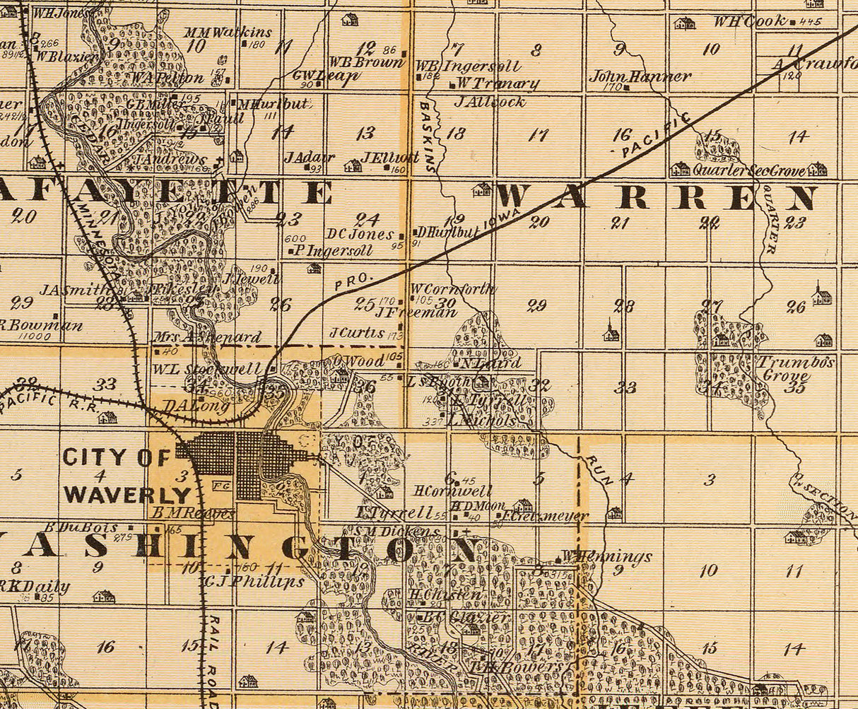 1875 Map of Bremer County Iowa Waverly