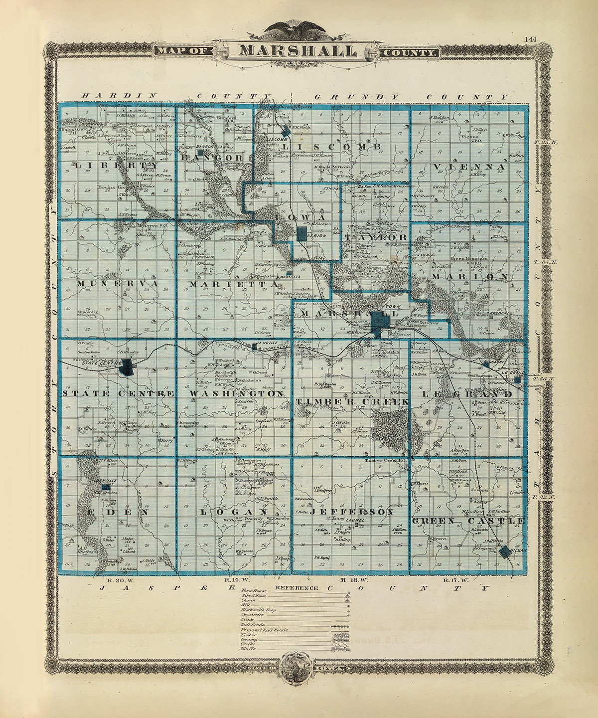 1875 Map of Marshall County Iowa