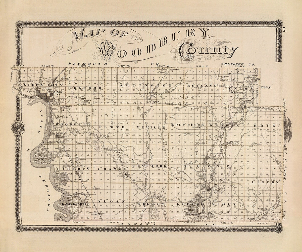 1875 Map of Woodbury County Iowa