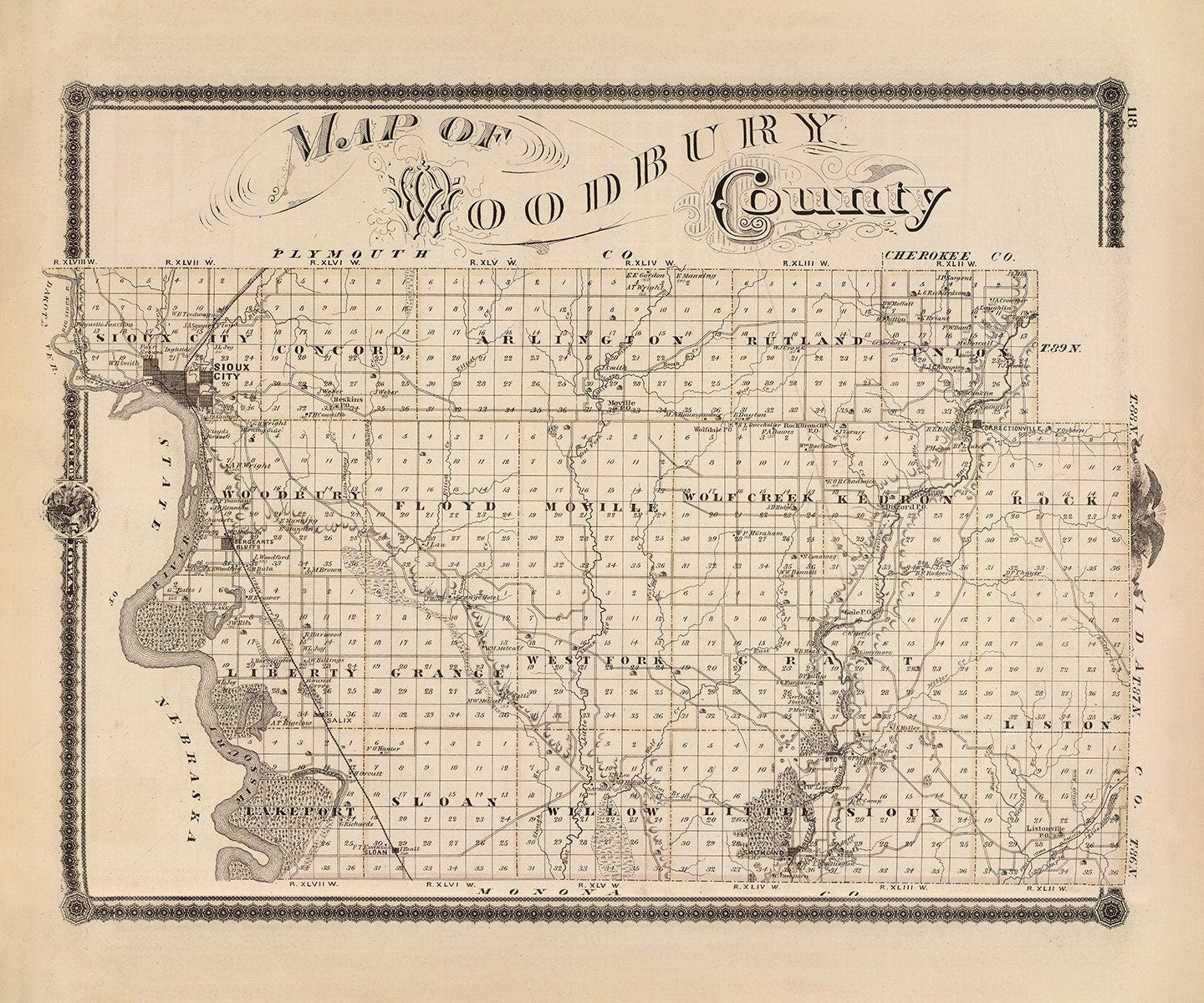 1875 Map of Woodbury County Iowa