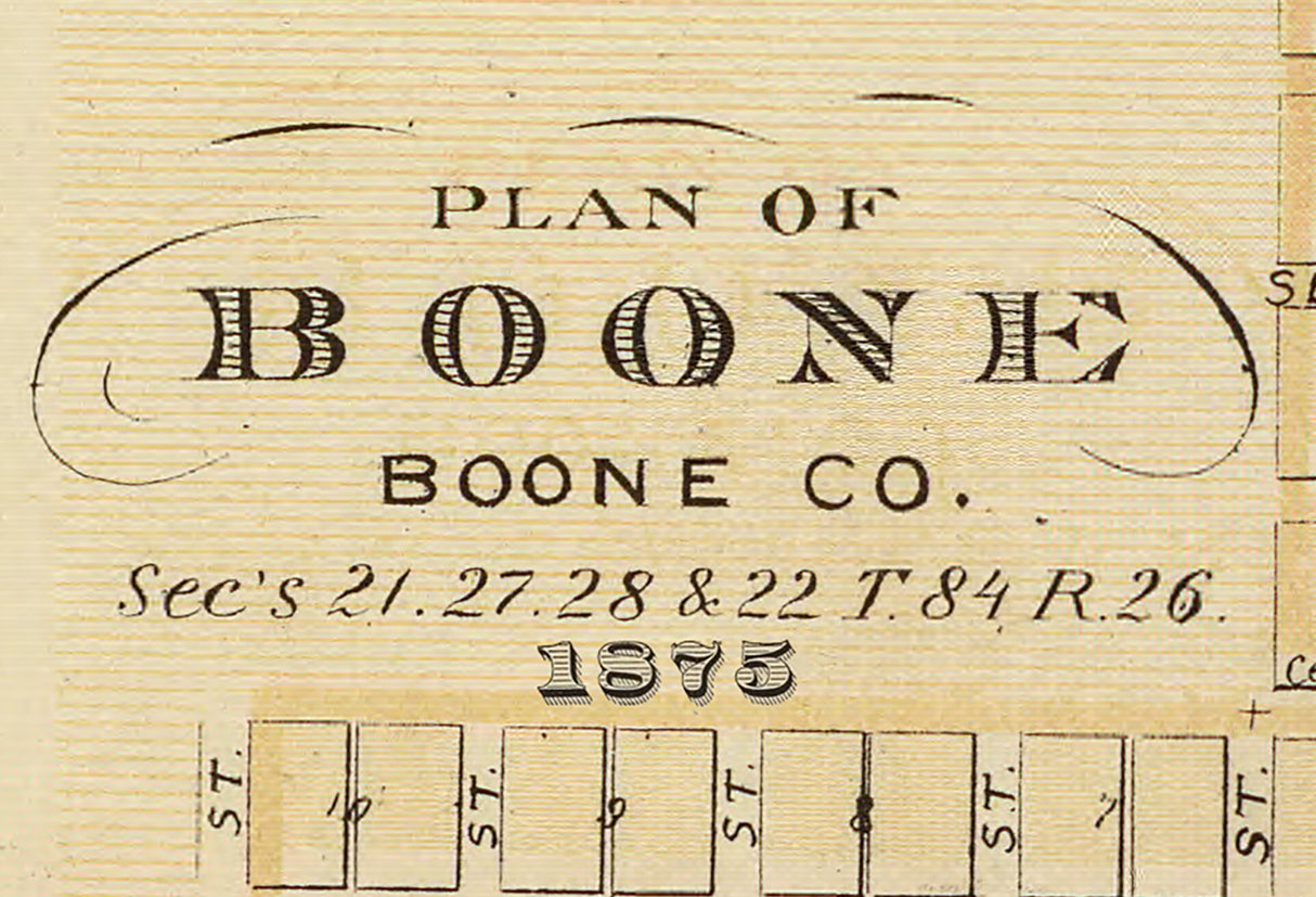 1875 Town Map of Boone Boone County Iowa