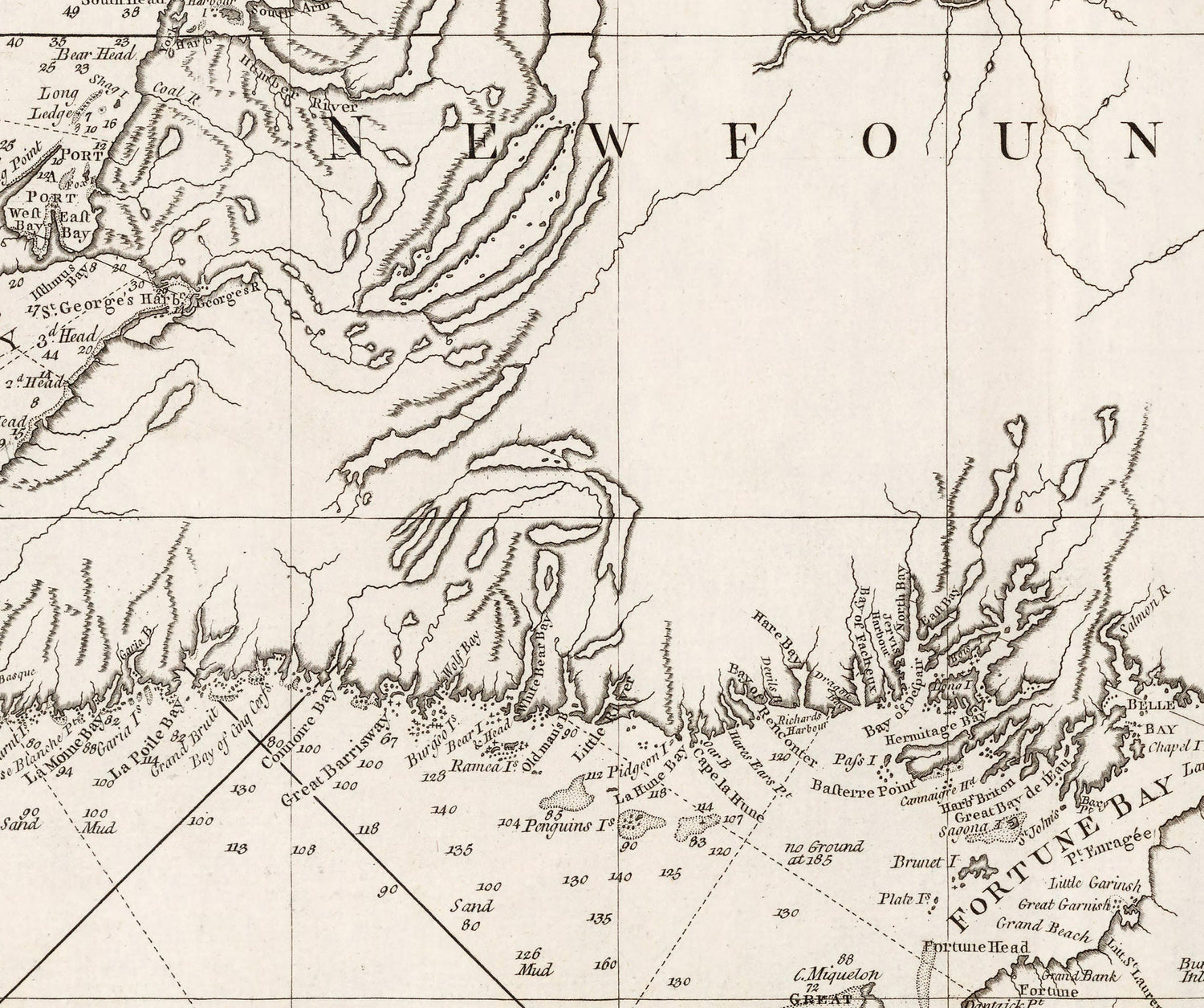 1770 Nautical Chart of NewFoundland Canada