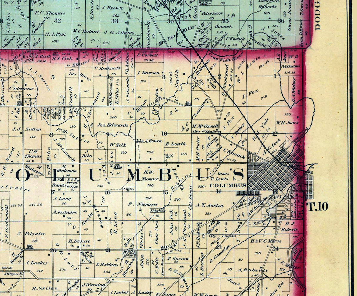 1877 Farm Line Map of Columbia County Wisconsin