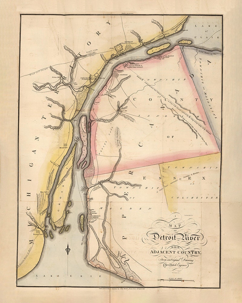 1813 Map of the Detroit River and Adjacent Country