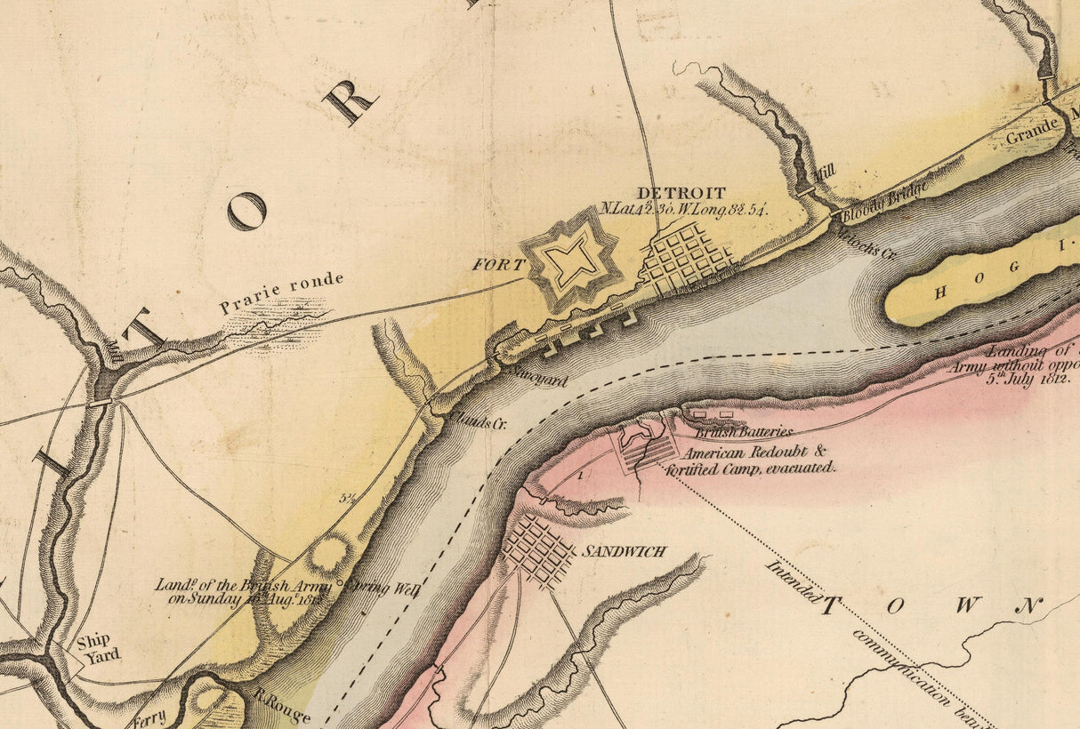 1813 Map of the Detroit River and Adjacent Country