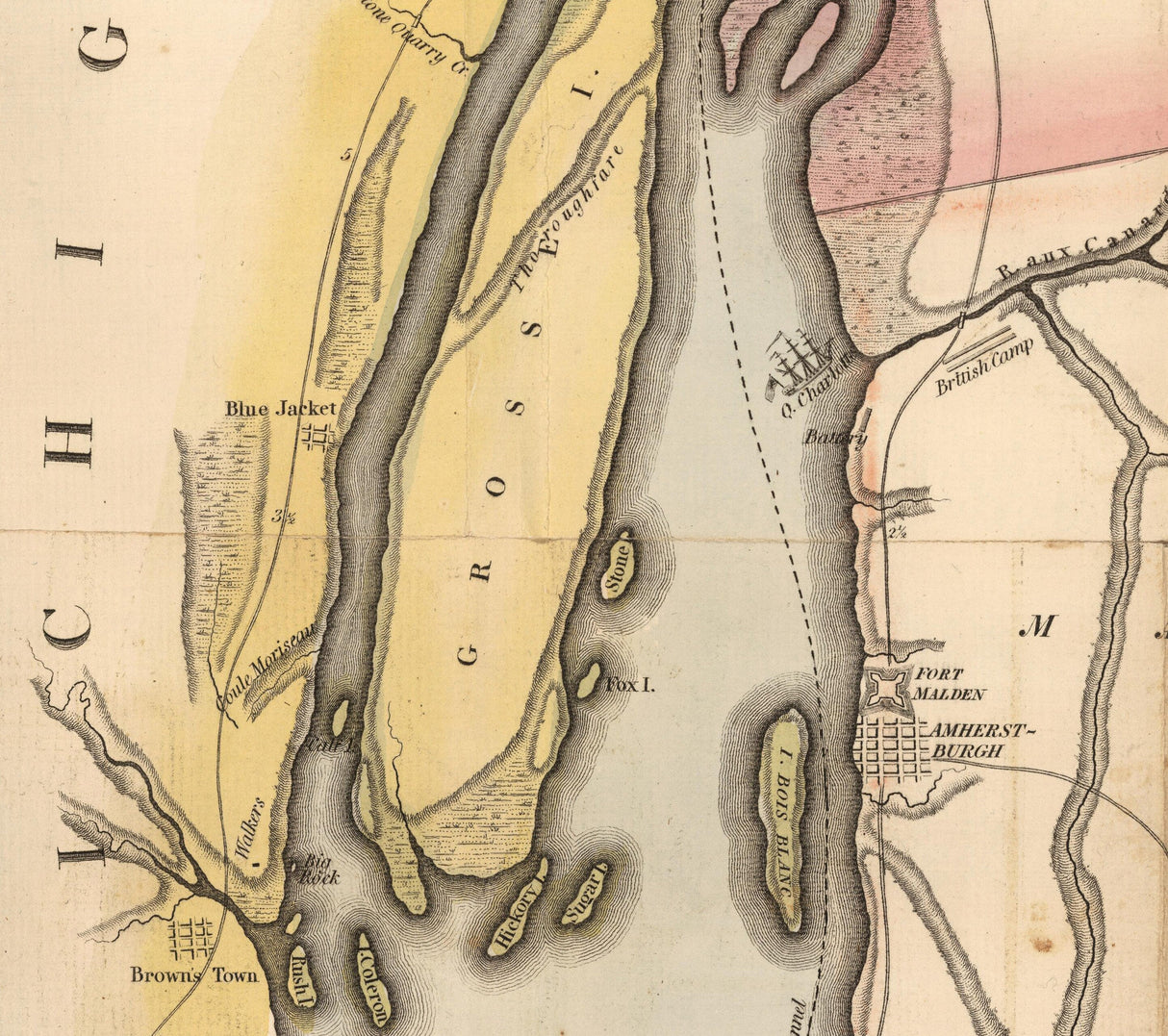1813 Map of the Detroit River and Adjacent Country