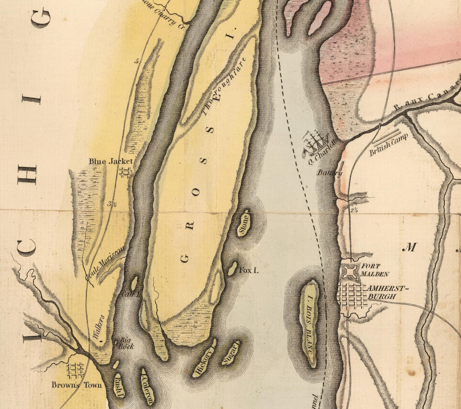 1813 Map of the Detroit River and Adjacent Country